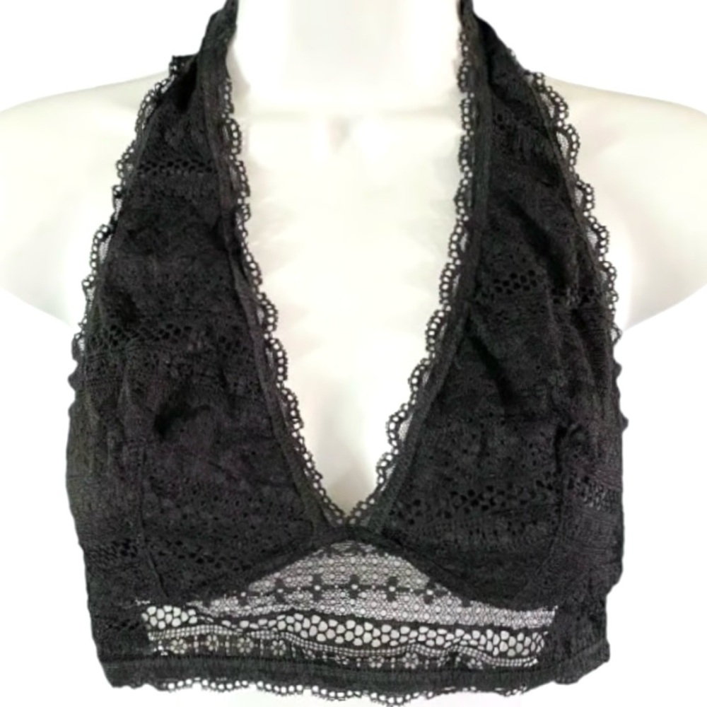 Victoria’s Secret Black Lace Halter Bralette S Romantic Goth Dark Coquette - Picture 3 of 8